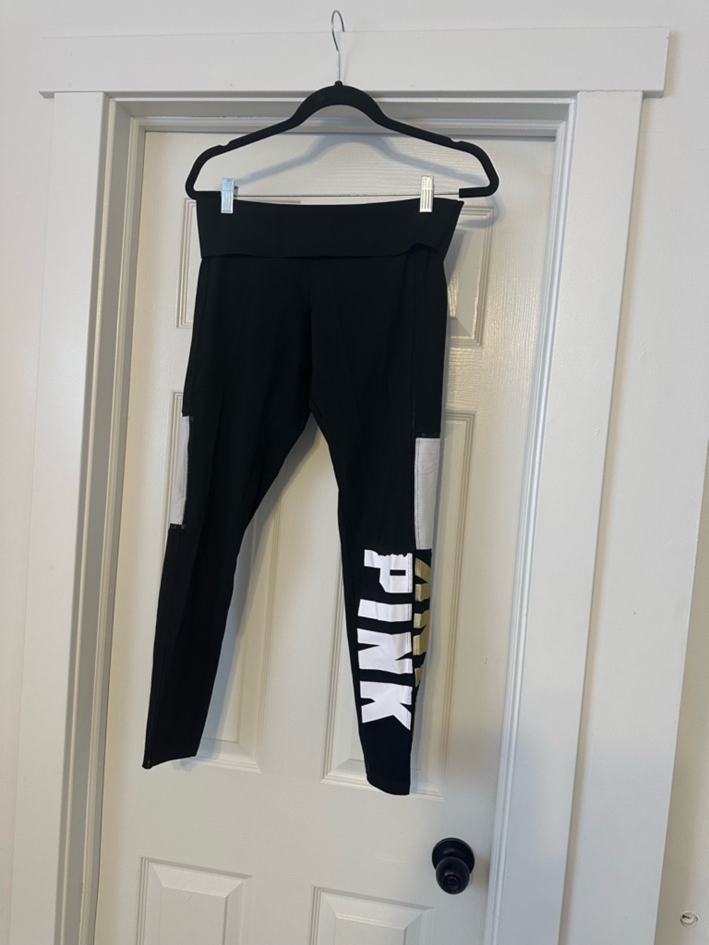 PINK Victoria's Secret Black Bonded Leggings with White Logo